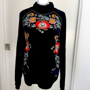 Free People Embroidered Cotton Turtleneck Top